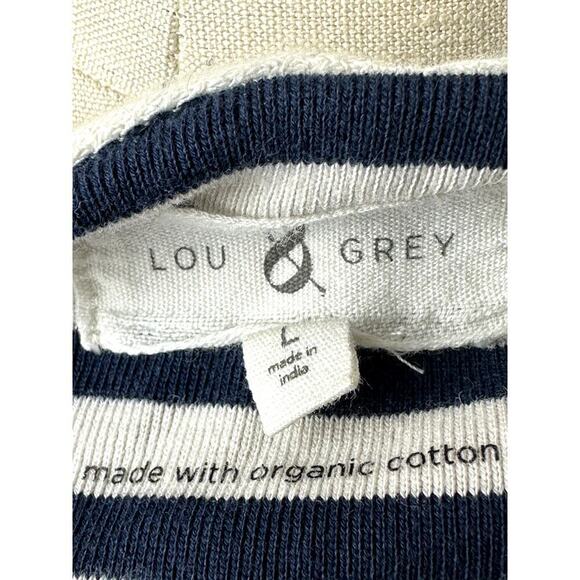Lou & Grey Navy Cream Stripe Hoodie Top Shirt Women's Size L Nautical Beach - Picture 4 of 5